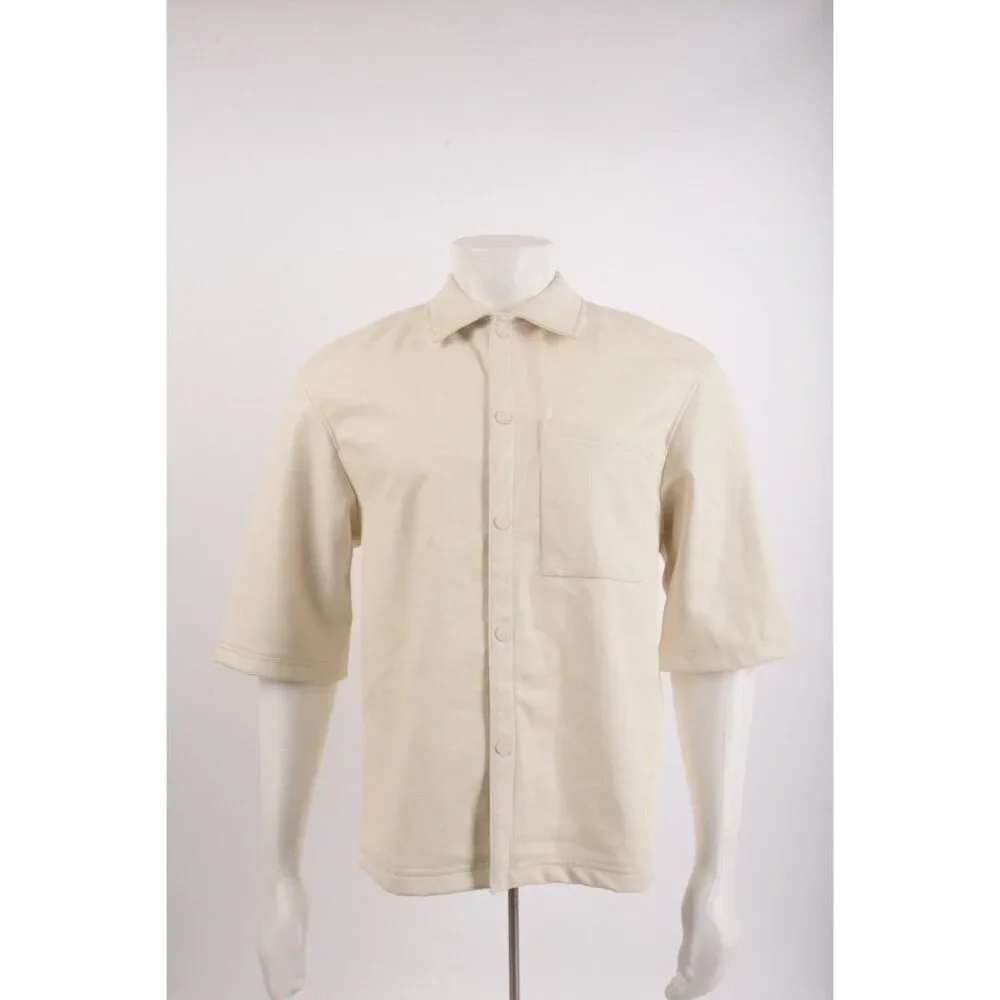 Zara Mens Ivory Faux Leather Overshirt Shirt Snap Front S Small 8281/325 NWD